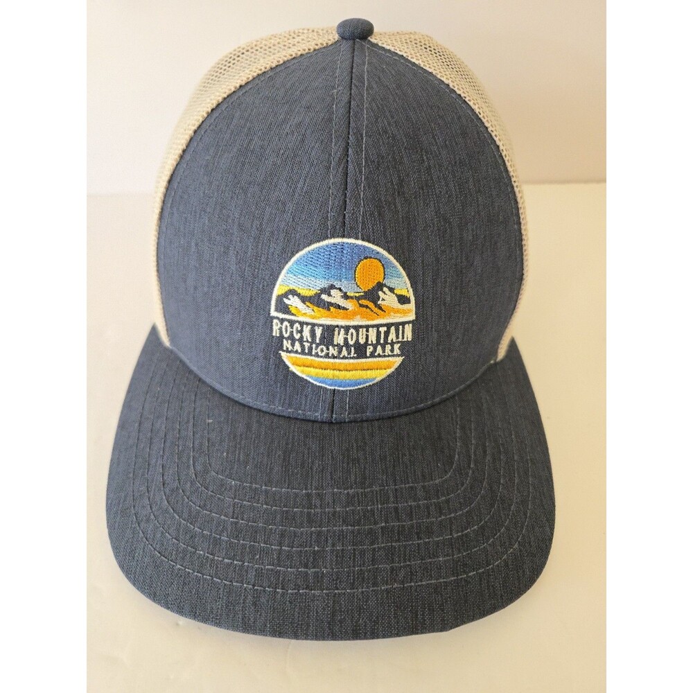 Rocky Mountain National Park Outdoor Cap Hat Strapback Blue And Tan Trucker
